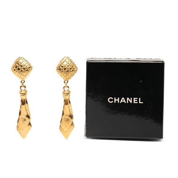 CHANEL Authentic Gold Logo Earrings - Picture 4 of 4